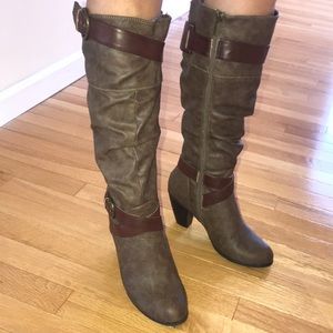 Below the knee heeled booties
